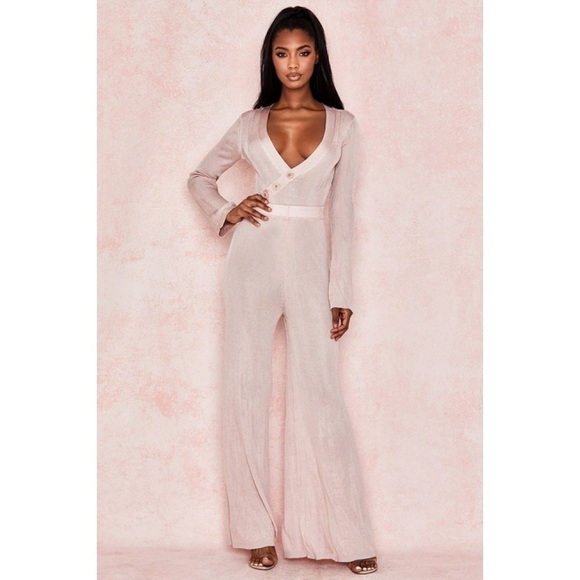 HOUSE OF CB Fleurette Blush Slinky Rib Knit Trousers - Picture 1 of 4